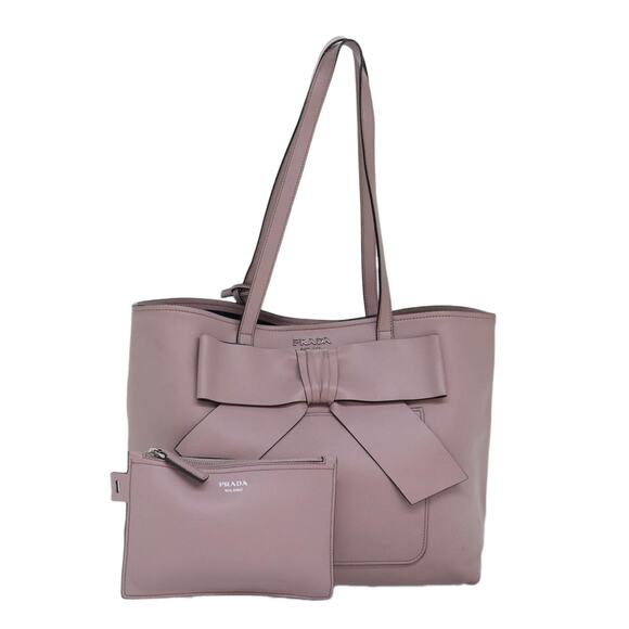 PRADA Tote Bag Leather Pink Silver - Picture 1 of 13